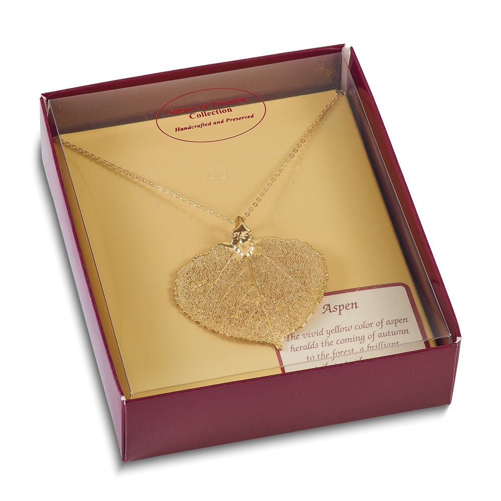 Fashion 24K Gold Dipped Real Aspen Leaf With 20 Inch Gold-Tone Necklace