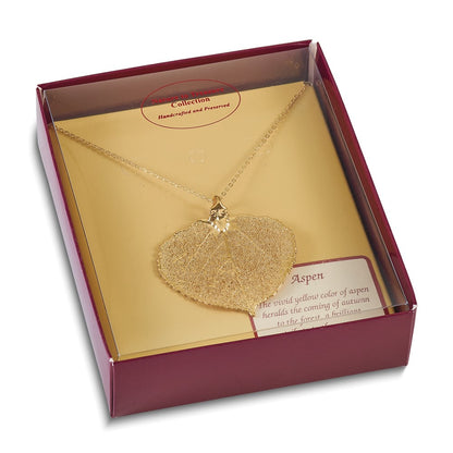 Fashion 24K Gold Dipped Real Aspen Leaf With 20 Inch Gold-Tone Necklace