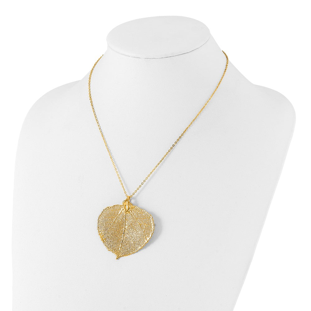 Fashion 24K Gold Dipped Real Aspen Leaf With 20 Inch Gold-Tone Necklace