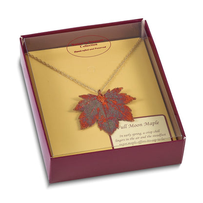 Fashion Iridescent Copper Dipped Real Full Moon Maple Leaf With 20 Inch Gold-Tone Necklace