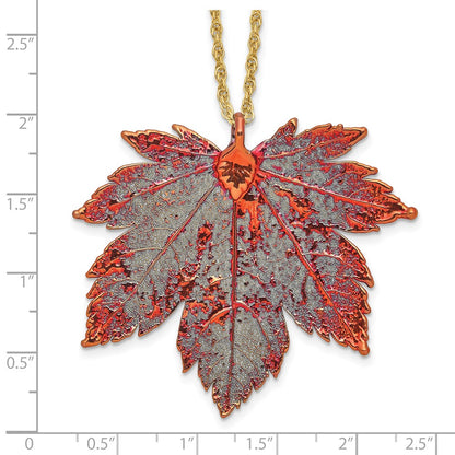 Fashion Iridescent Copper Dipped Real Full Moon Maple Leaf With 20 Inch Gold-Tone Necklace