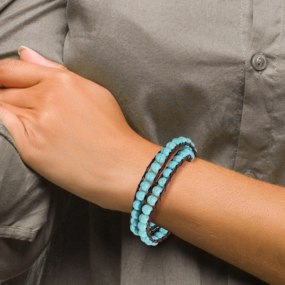 14 Inch 6mm Dyed Turquoise Leather Cord Multi Wrap Bracelet
