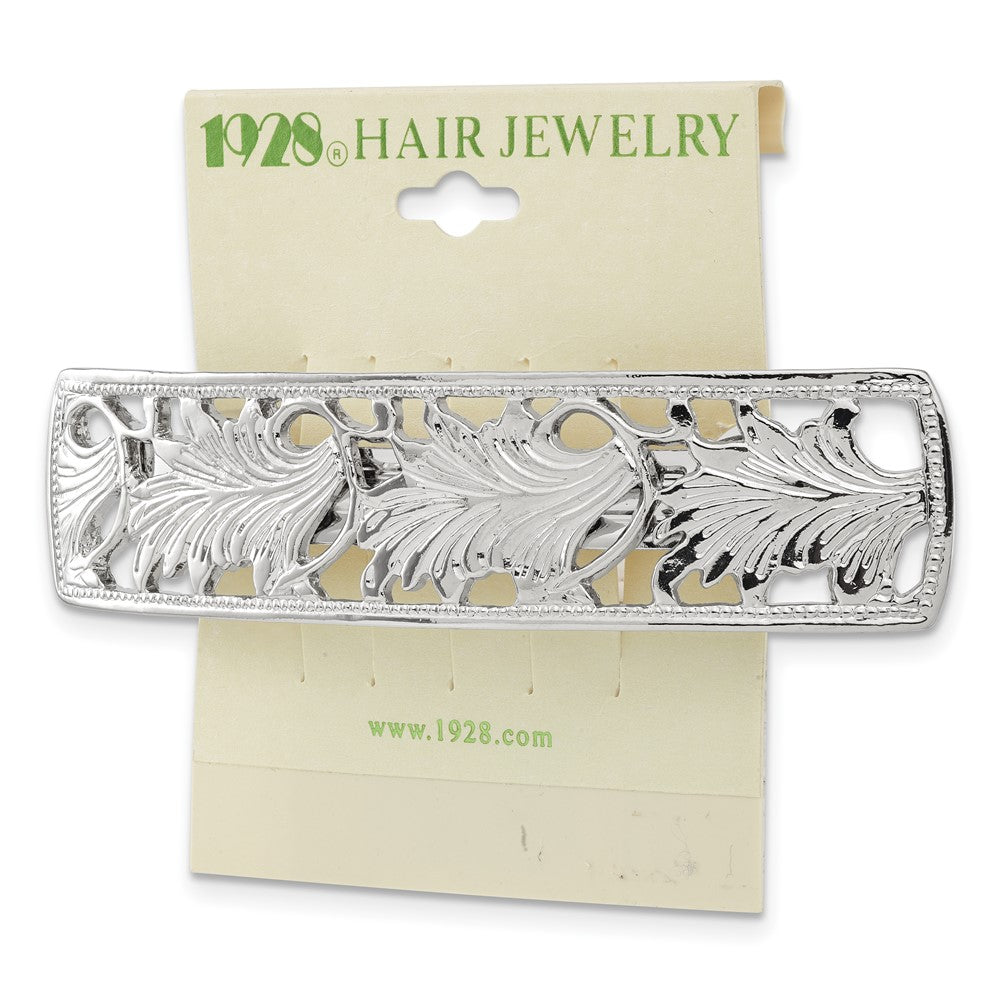Fashion 1928 Jewelry Silver-Tone Ornate Leaf Motif Hair Barrette