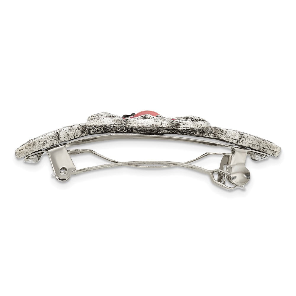 Fashion 1928 Jewlery Silver-Tone Filigree Pink Cabochon And Crystal Flower Hair Barrette