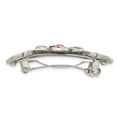Fashion 1928 Jewlery Silver-Tone Filigree Pink Cabochon And Crystal Flower Hair Barrette