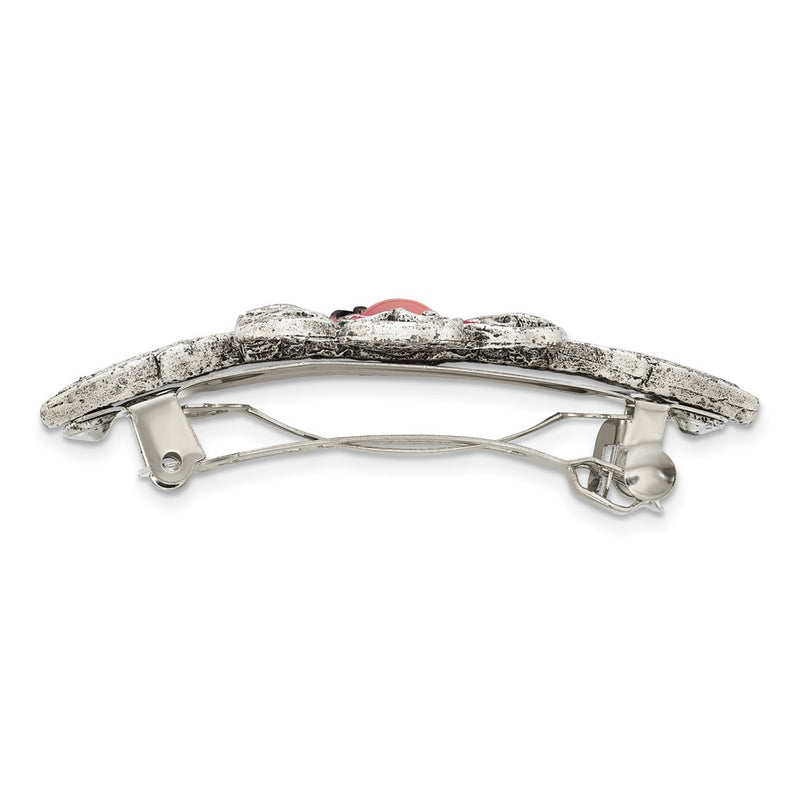 Fashion 1928 Jewlery Silver-Tone Filigree Pink Cabochon And Crystal Flower Hair Barrette