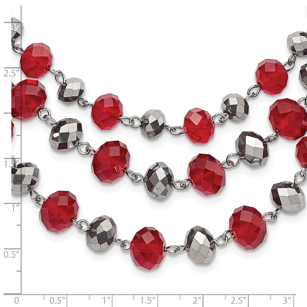 Fashion 1928 Jewelry Silver-Tone Three Strand Red And Grey Epoxy Faceted Stone Adjustable 16 Inch Necklace With 3 Extension
