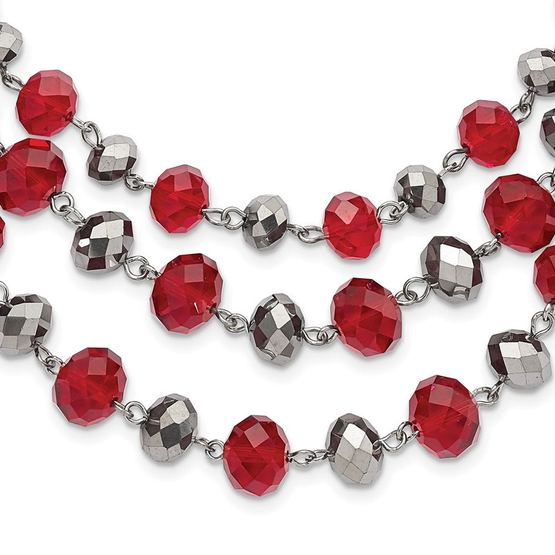 Fashion 1928 Jewelry Silver-Tone Three Strand Red And Grey Epoxy Faceted Stone Adjustable 16 Inch Necklace With 3 Extension
