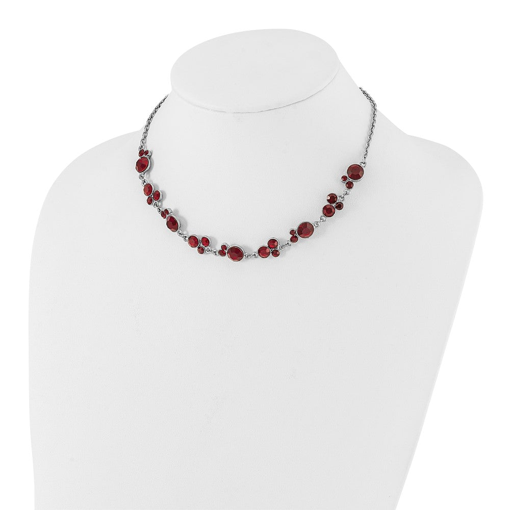 Fashion 1928 Jewelry Silver-Tone Red Epoxy Faceted Stone 16 Inch Necklace With 3 Extension