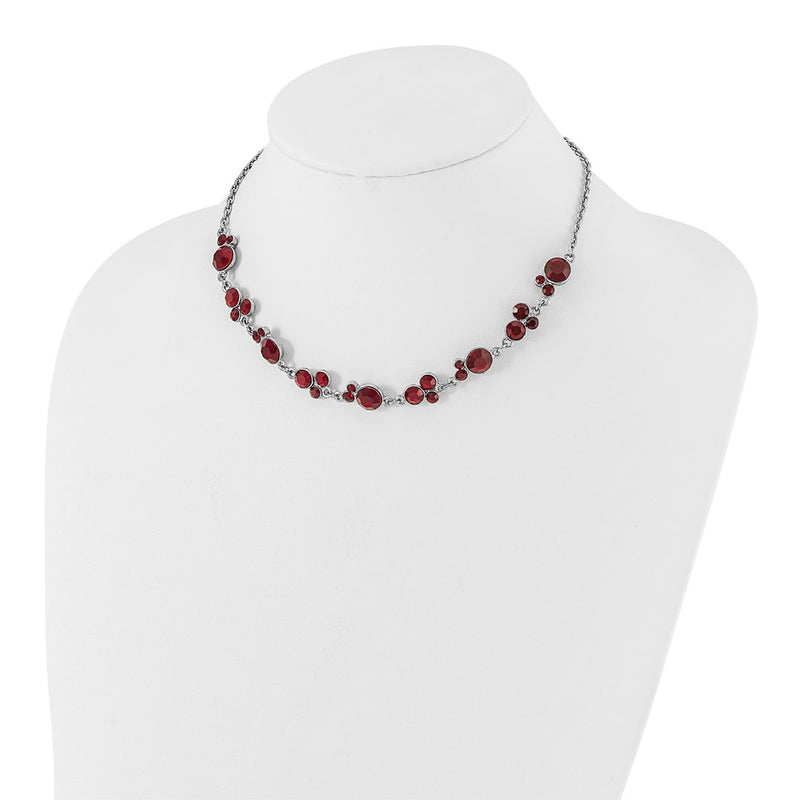 Fashion 1928 Jewelry Silver-Tone Red Epoxy Faceted Stone 16 Inch Necklace With 3 Extension