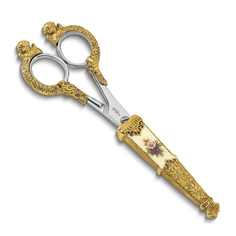 Fashion 1928 Small Gold-Tone Floral Manor House Scissors With Stainless Steel Blades