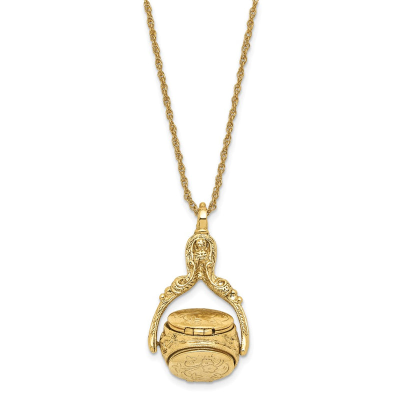 Fashion 1928 Jewelry Gold-Tone Three Sided Spinning Floral Pattern Oval 13mm Lockets 30 Inch Necklace Holds 6 Photos