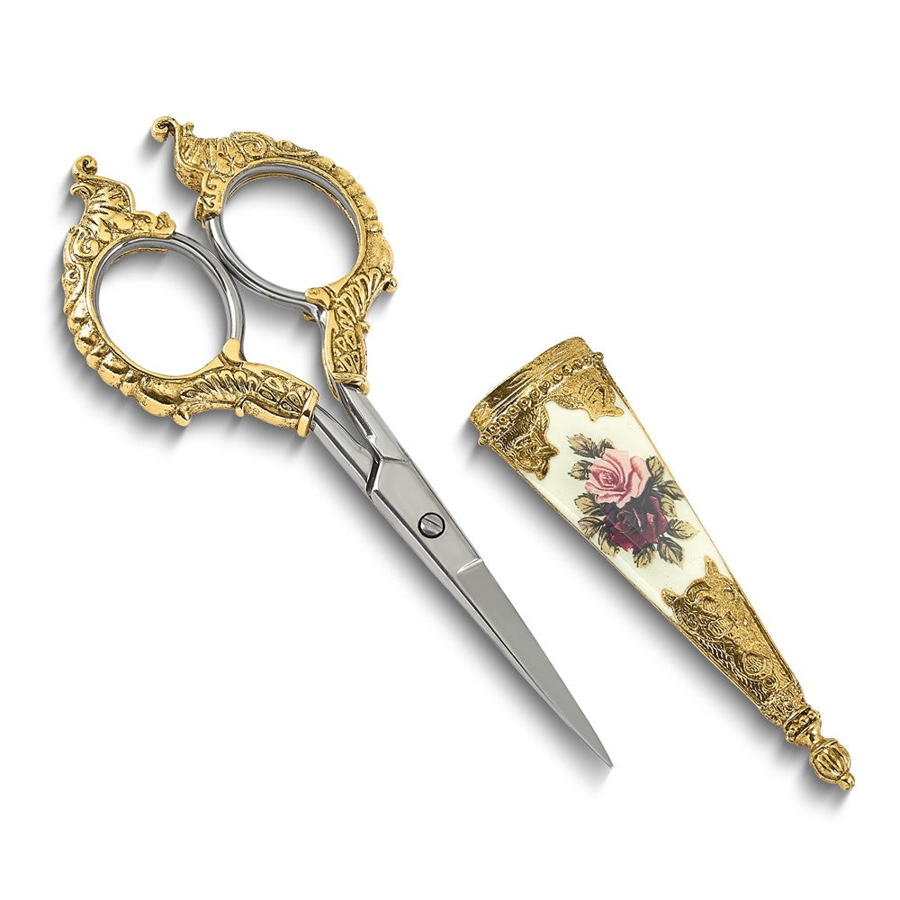 Fashion 1928 Small Gold-Tone Floral Manor House Scissors With Stainless Steel Blades