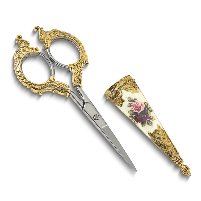 Fashion 1928 Small Gold-Tone Floral Manor House Scissors With Stainless Steel Blades
