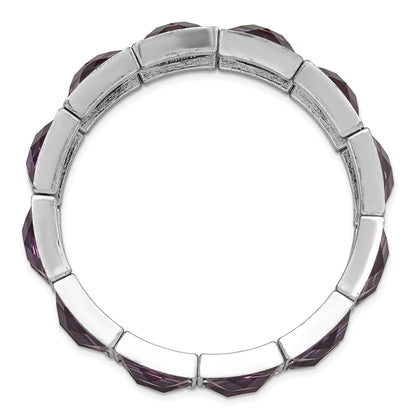 Fashion 1928 Jewelry Silver-Tone Frame Purple Faceted Epoxy Stones Stretch Bracelet