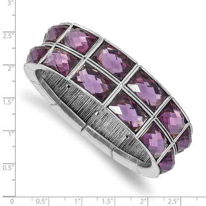 Fashion 1928 Jewelry Silver-Tone Frame Purple Faceted Epoxy Stones Stretch Bracelet