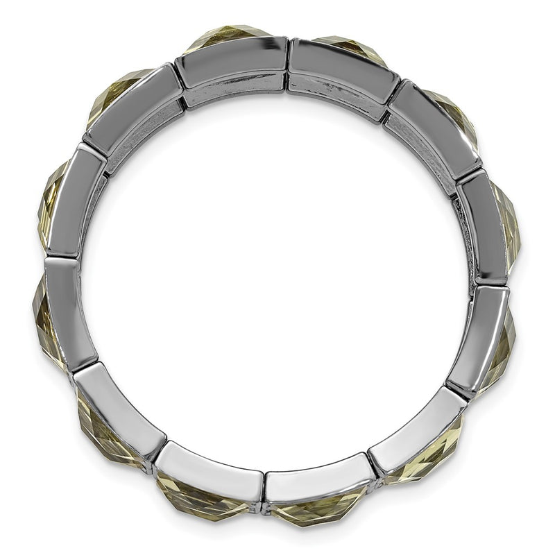 Fashion 1928 Jewelry Black-Plated Frame Grey Epoxy Faceted Stones Stretch Bracelet
