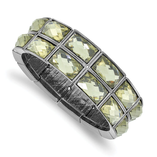Fashion 1928 Jewelry Black-Plated Frame Grey Epoxy Faceted Stones Stretch Bracelet