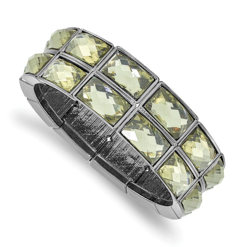 Fashion 1928 Jewelry Black-Plated Frame Grey Epoxy Faceted Stones Stretch Bracelet