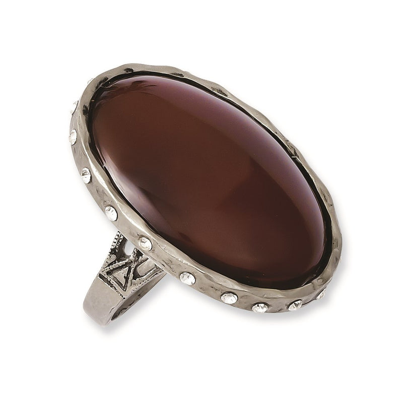 Fashion Tru Pewter Carnelian With Crystals Ring