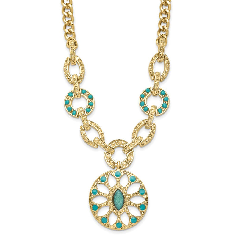 Fashion Laundry Gold-Tone Resin & Simulated Composite Stone W/ 3In Ext Necklace