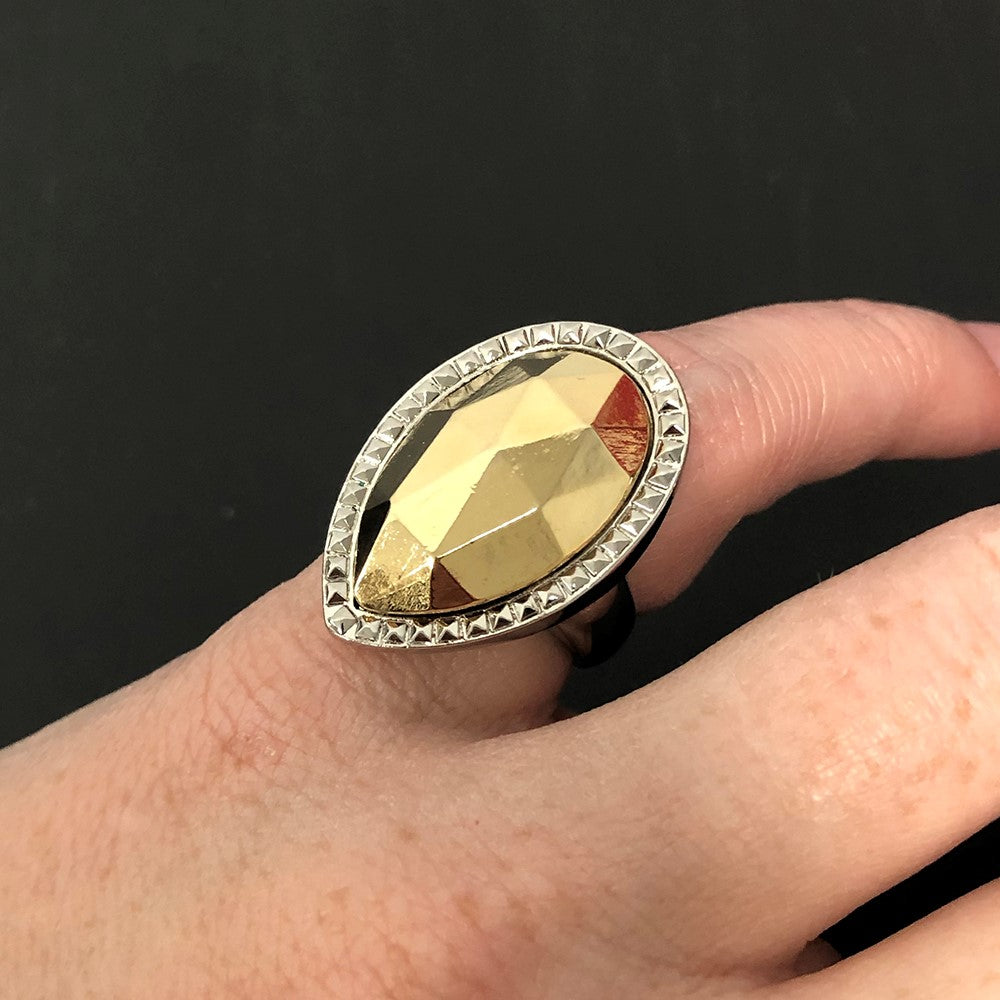 Fashion Laundry Silver-Tone W/Simulated Gold-Tone Pear Ring
