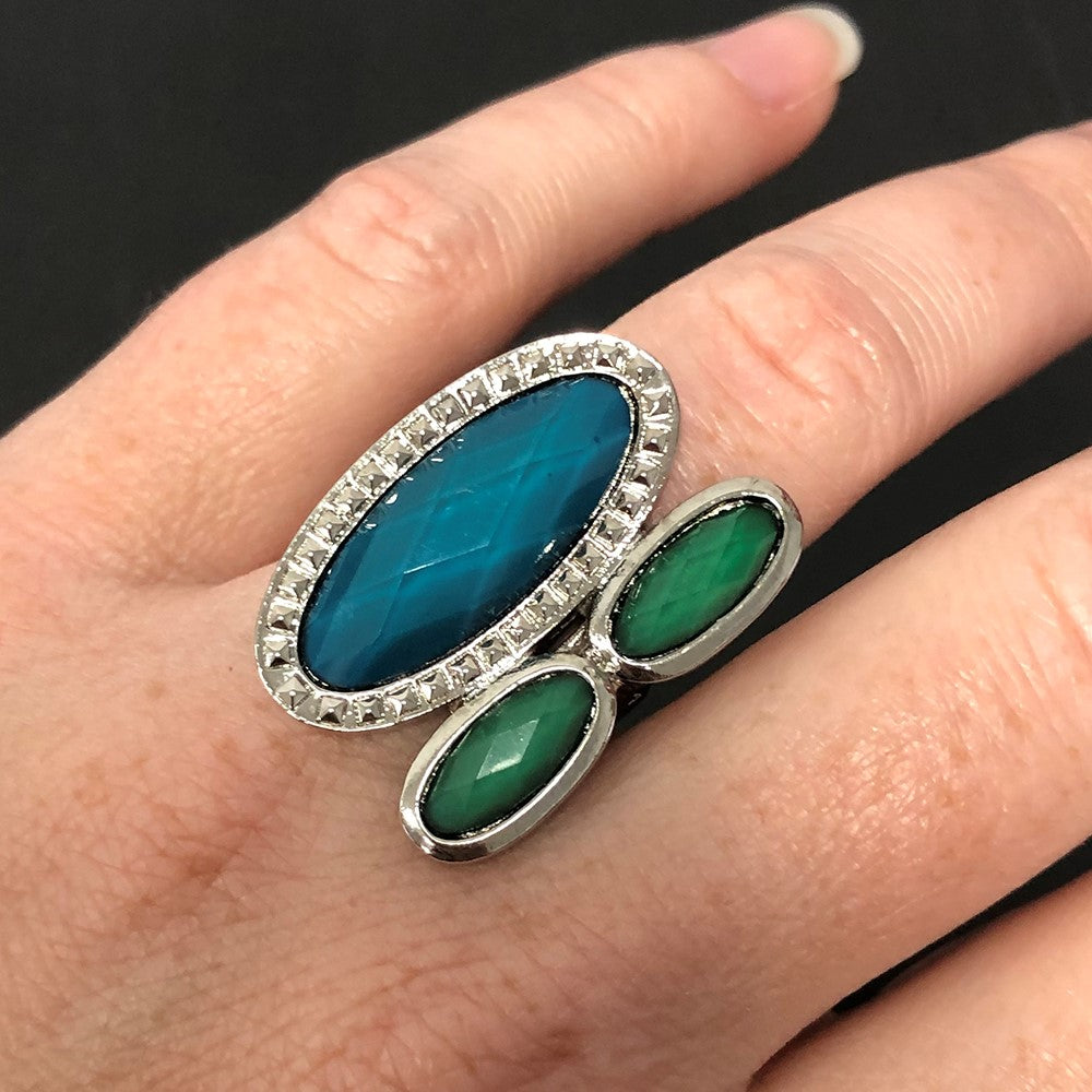 Fashion Laundry Silver-Tone Blue & Green Resin Stones Ring