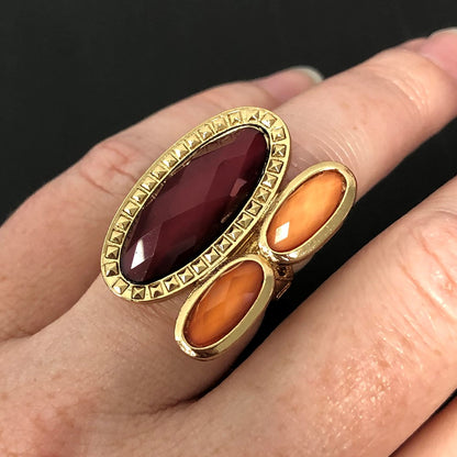 Fashion Laundry Gold-Tone Peach & Raspberry Resin Stones Ring