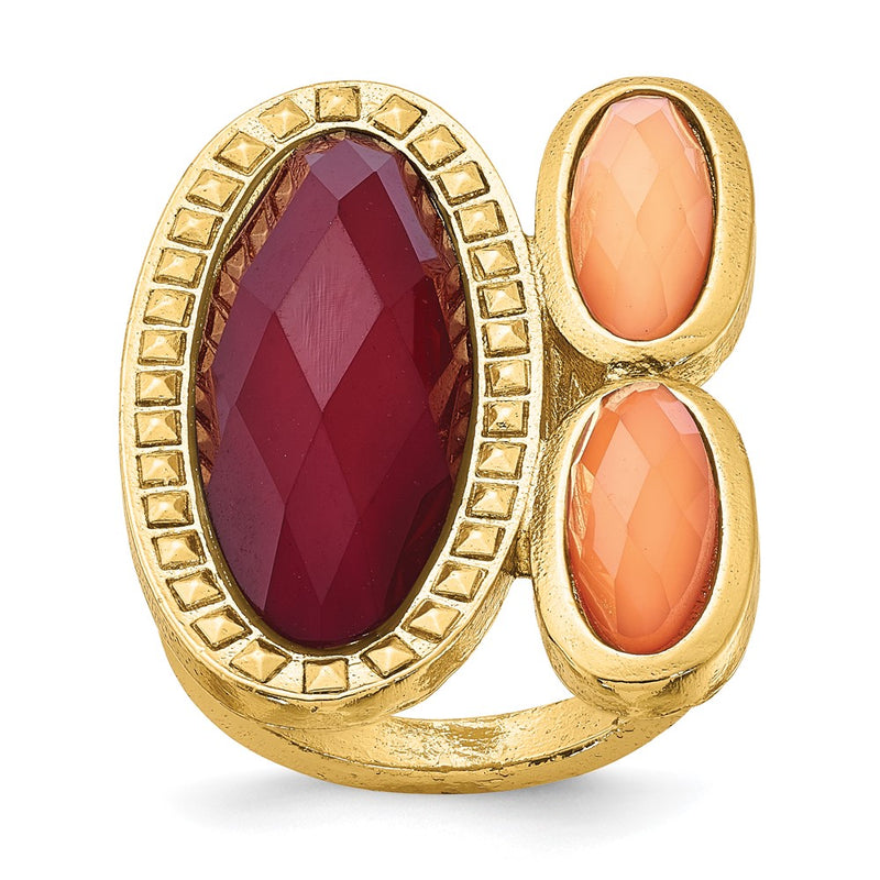 Fashion Laundry Gold-Tone Peach & Raspberry Resin Stones Ring