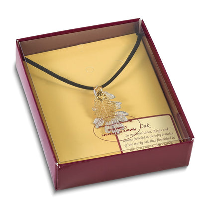 Fashion Silver And 24K Gold Dipped Double Real Oak Leaves 20 Inch Leather Cord Necklace