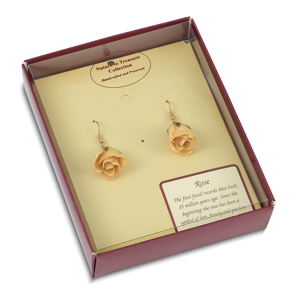 Fashion Lacquer Dipped White Real Rose Gold-Tone Dangle Wire Earrings