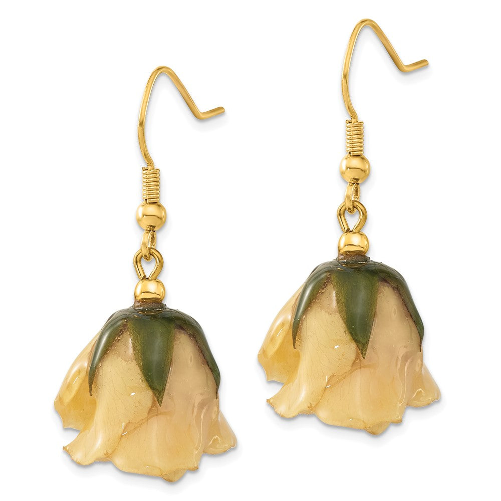 Fashion Lacquer Dipped White Real Rose Gold-Tone Dangle Wire Earrings