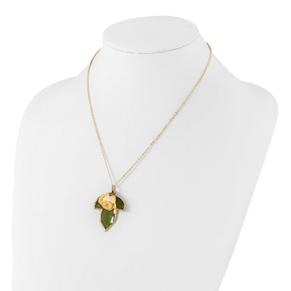 Fashion Lacquer Dipped White Real Rose On 24K Gold-Trim Leaf 20 Inch Gold-Tone Necklace
