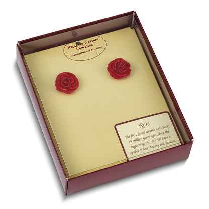 Fashion Lacquer Dipped Red Real Rose Silver-Tone Post Earrings
