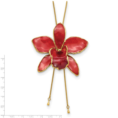 Fashion 24K Gold-Trim Lacquer Dipped Red Real Cattleya Orchid Slip-On Adjustable Gold-Tone Necklace