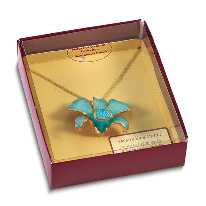 Fashion 24K Gold-Trim Lacquer Dipped Blue Real Dendrobium Orchid 20In Gold-Tone Necklace