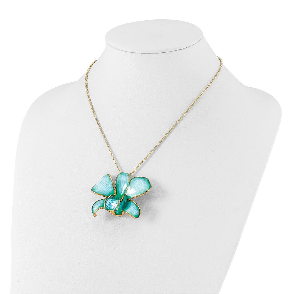 Fashion 24K Gold-Trim Lacquer Dipped Blue Real Dendrobium Orchid 20In Gold-Tone Necklace