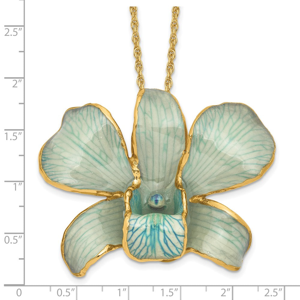 Fashion 24K Gold-Trim Lacquer Dipped Blue Real Dendrobium Orchid 20In Gold-Tone Necklace