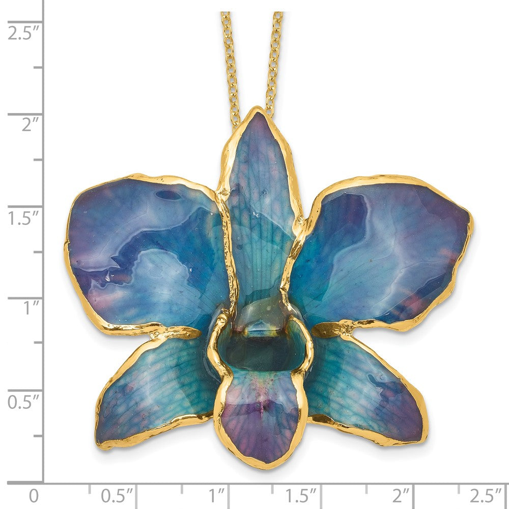 Fashion 24K Gold-Trim Lacquer Dipped Blue And Purple Real Dendrobium Orchid 20 Inch Gold-Tone Necklace