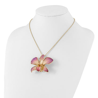 Fashion 24K Gold-Trim Lacquer Dipped White And Lilac Real Dendrobium Orchid 20 Inch Gold-Tone Necklace
