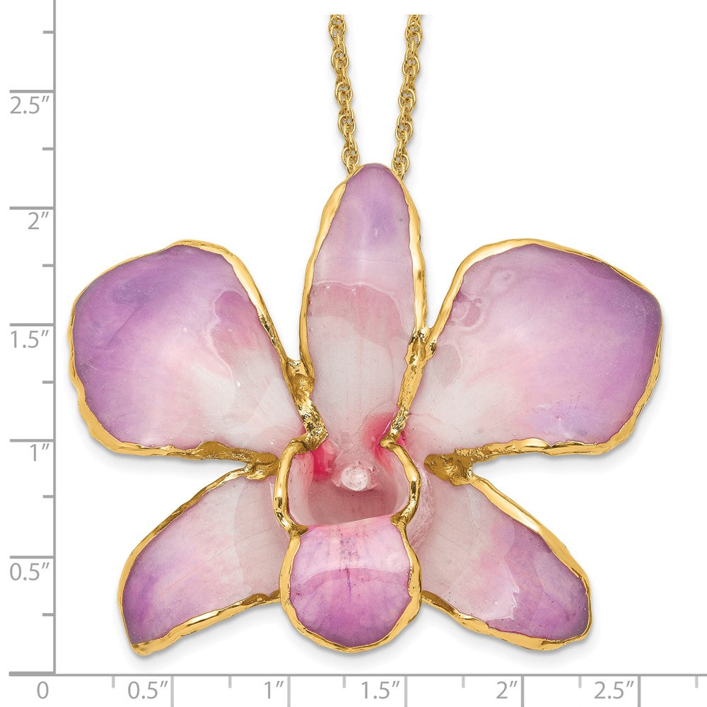 Fashion 24K Gold-Trim Lacquer Dipped White And Lilac Real Dendrobium Orchid 20 Inch Gold-Tone Necklace