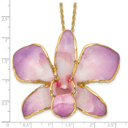 Fashion 24K Gold-Trim Lacquer Dipped White And Lilac Real Dendrobium Orchid 20 Inch Gold-Tone Necklace
