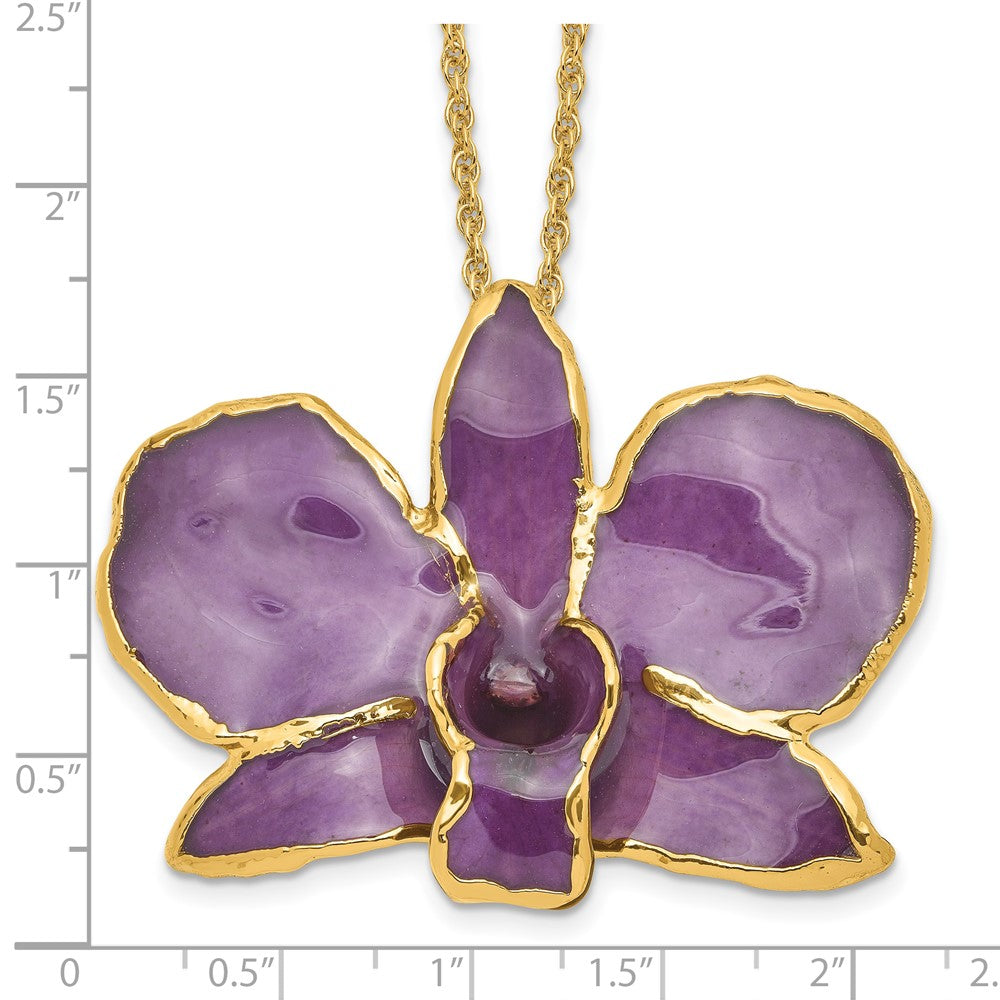 Fashion 24K Gold-Trim Lacquer Dipped Purple Real Dendrobium Orchid 20 Inch Gold-Tone Necklace