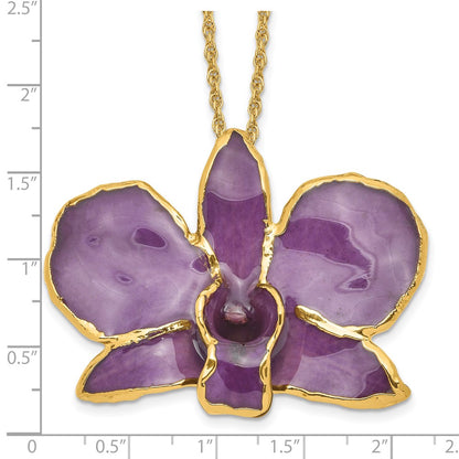 Fashion 24K Gold-Trim Lacquer Dipped Purple Real Dendrobium Orchid 20 Inch Gold-Tone Necklace