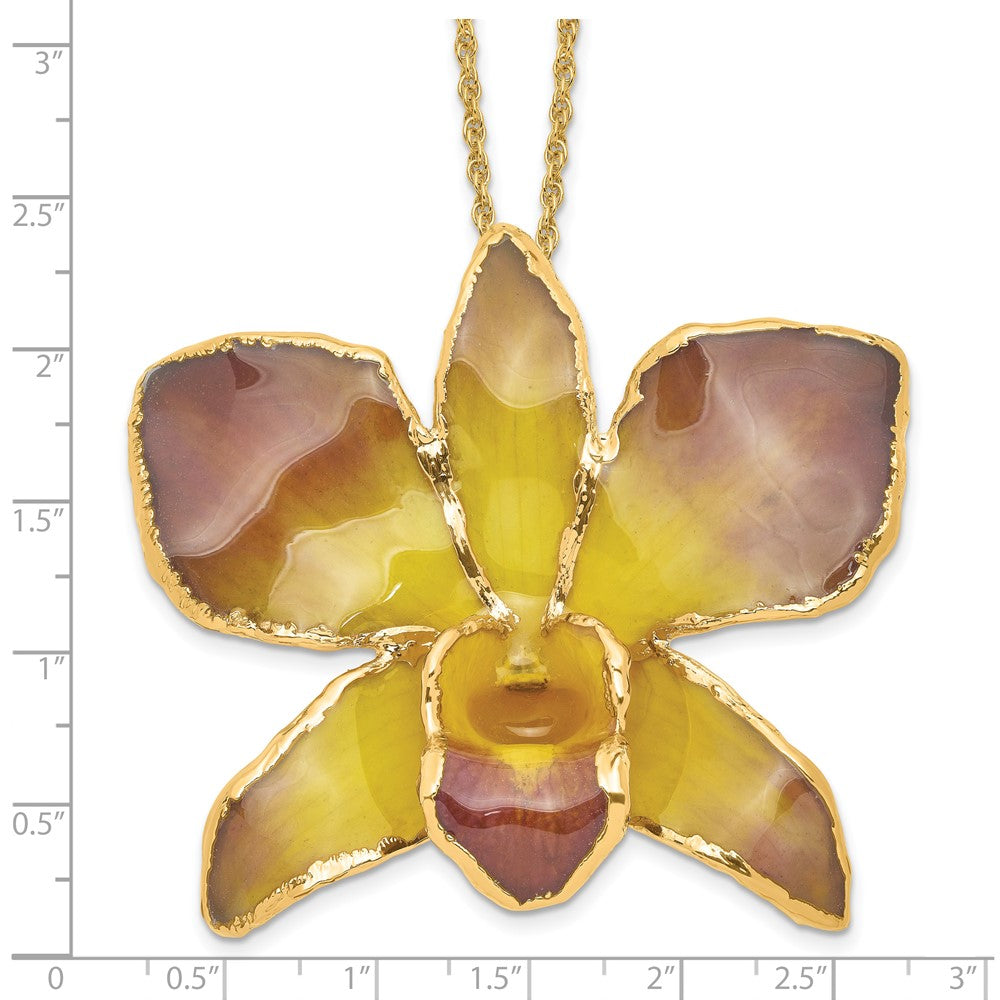 Fashion 24K Gold-Trim Lacquer Dipped Purple And Yellow Real Dendrobium Orchid 20 Inch Gold-Tone Necklace