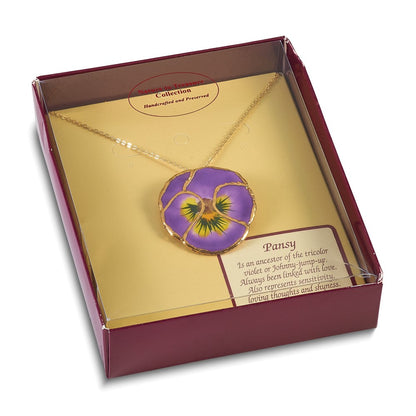 Fashion 24K Gold-Trim Lacquer Dipped Lilac Real Pansy 20 Inch Gold-Tone Necklace