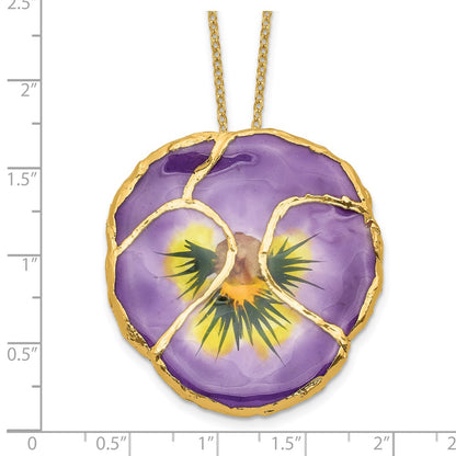 Fashion 24K Gold-Trim Lacquer Dipped Lilac Real Pansy 20 Inch Gold-Tone Necklace