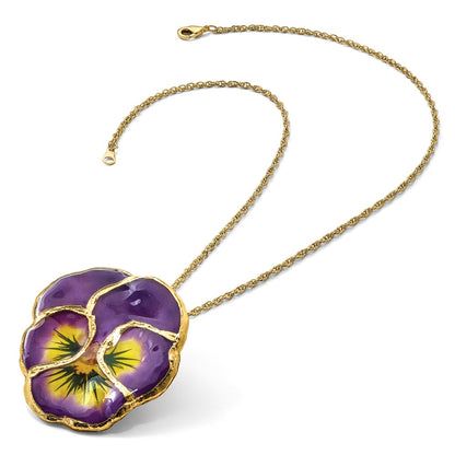 Fashion 24K Gold-Trim Lacquer Dipped Lilac Real Pansy 20 Inch Gold-Tone Necklace