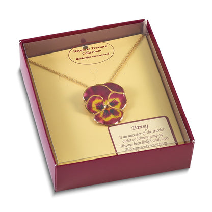 Fashion 24K Gold-Trim Lacquer Dipped Violet Real Pansy 20 Inch Gold-Tone Necklace