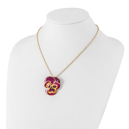 Fashion 24K Gold-Trim Lacquer Dipped Violet Real Pansy 20 Inch Gold-Tone Necklace